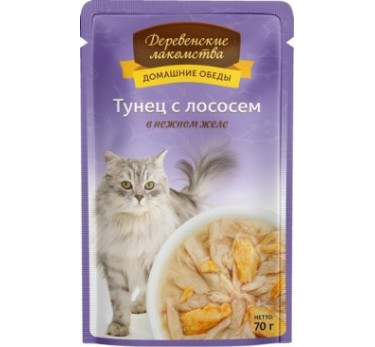 Деревенские лакомства пауч д/кош Тунец с лососем желе  70г
